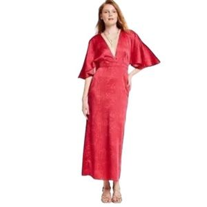 NWOT Fe Noel‎ X Target Red Palm Leaf
Contrast Print Flutter Sleeve Maxi
Dress
